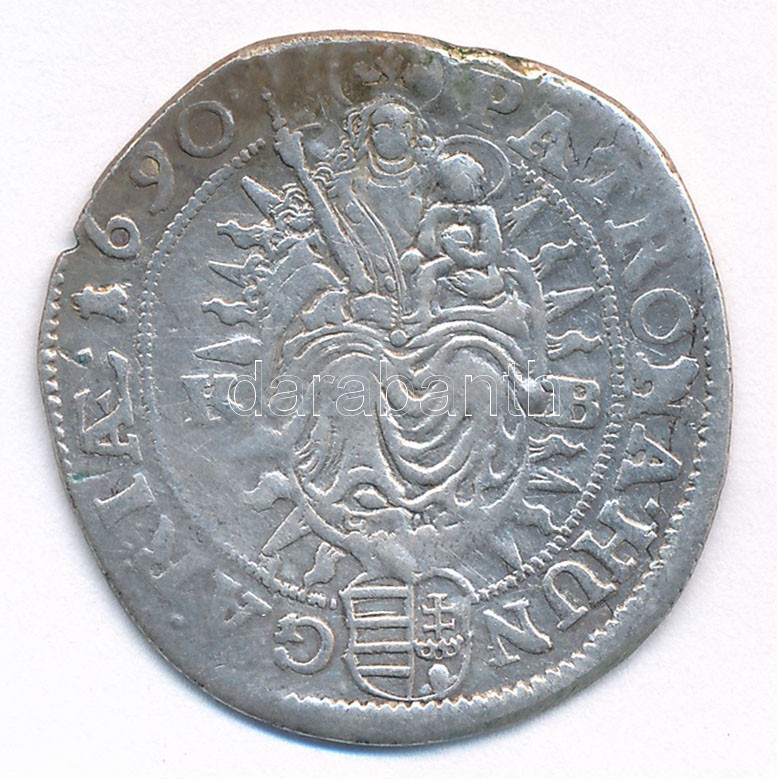 1690K-B 15kr Ag 'I. Lipót' Körmöcbánya (5,65g) T:2,2- ph., fny. Hungary 1690K-B 15 Kreuzer Ag 'Leopold I' Kremnitz (5,65g) C:XF,VF edge error, ear mark Huszár: 1428., Unger II.: 1064.a - Image 2