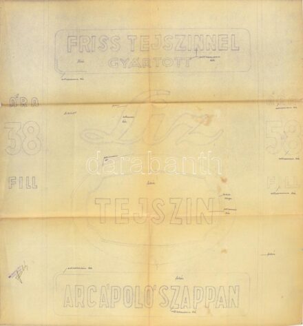 cca 1920-1930 Liz tejszín arcápolószappan reklám nyomdai terve, pecséttel, aláírással, hajtott, 75x69 cm