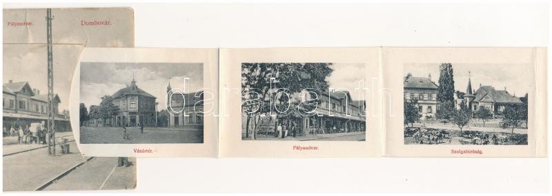1918 Dombóvár, vasútállomás. Leporello belül Szolgabíróság, Kapos híd, régi várrom, Vásártér (fa) - Image 3