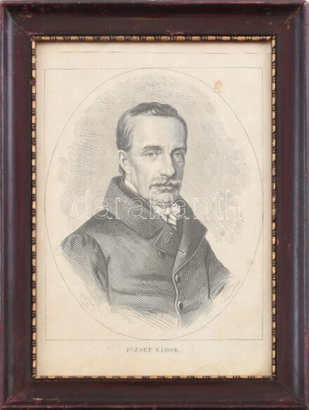 Pollák Zsigmond (1837-1912): József nádor. Rotációs fametszet, papír, jelzett a metszeten, lap alja kissé sérült. Dekoratív, kissé kopott, üvegezett fakeretben, 20,5x15,5 cm