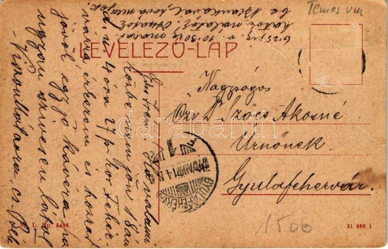 1910 Vinga, Római katolikus templom, Piactér hetivásárkor. W.L. Bp. 5436. / Catholic church, market square on market day (fa) - Image 2