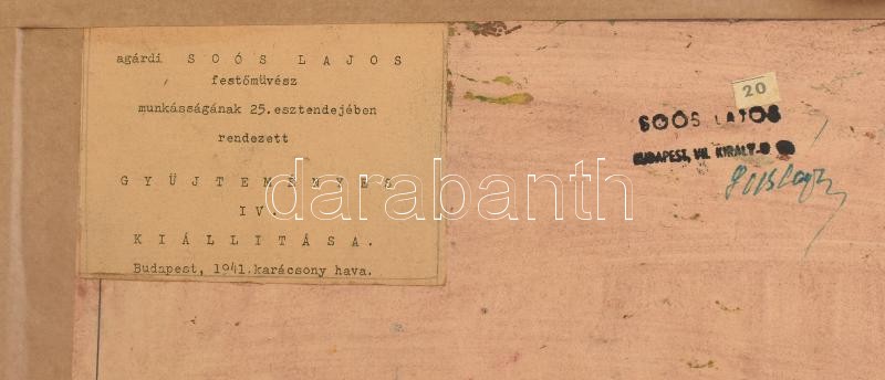 Agárdi Soós Lajos (működött a XX. sz elején-közepén): Virágok az ablakban (Üvegablak terv?). Vegyes technika, papír, jelzés nélkül. Hátoldalán 1941-ben, munkásságának 25. évfordulóján rendezett gyűjteményes kiállításának - Image 2