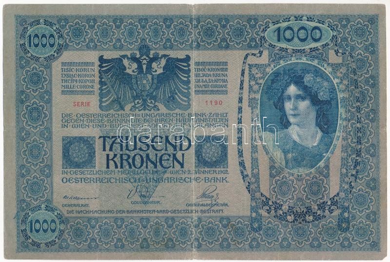 1902. 1000K piros 'MAGYARORSZÁG' körbélyegzővel T:III Adamo SK35B - Image 2