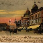 1904 Kolozsvár, Cluj; Mátyás király tér, Státus paloták, Erdélyi Bank, üzletek / square, palaces, Transylvanian bank, shops (Rb)