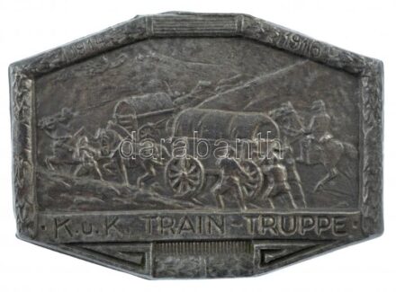 Osztrák-Magyar Monarchia 1916. 'K.u.K. Train-Truppe 1914 - 1916' Zn sapkajelvény, hátoldalon 'SCHNEIDER WIEN 5' gyártói jelzéssel (33x46mm) T:1- / Austro-Hungarian Monarchy 1916. 'K.u.K. Train-Truppe 1914 - 1916' Zn cap badge, with 'SCHNEIDER