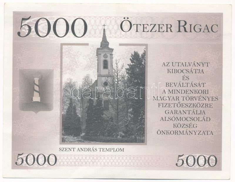 Alsómocsolád 5000 Rigac 'R 000185' sorszámmal T:II,II- - Image 2