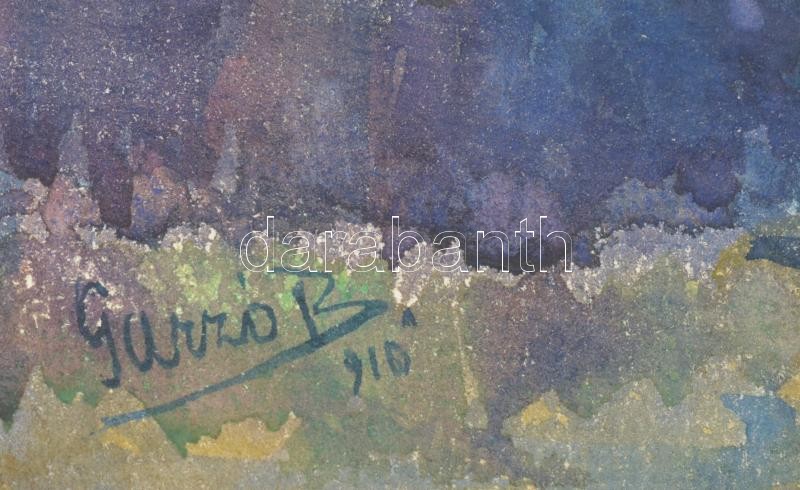 Garzó Bertalan (1882-1959): Színes táj, 1910. Akvarell, papír, jelzett, kartonra kasírozva, hátoldalán feliratozott, 32×39 cm - Image 2