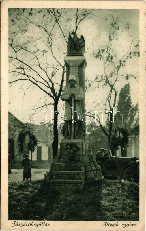1931 Jászárokszállás, Hősök szobra, emlékmű, automobil. Bagi Lipót kiadása (EK)