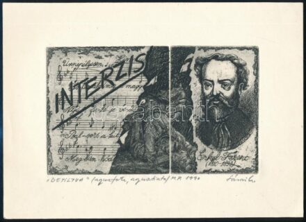 Sárosi Csaba (1951-). 'Betiltva' (Erkel Ferenc emléklap). Aquaforte, aquatinta, papír, jelzett. 11,5x19,5 cm
