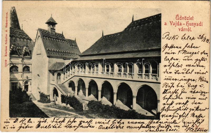 1903 Vajdahunyad, Hunedoara; vár udvara. Schuller A. / castle courtyard