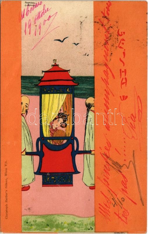 1900 Geisha III. / Asian style Art Nouveau. Christoph Reißer's Söhne Wien litho s: Raphael Kirchner