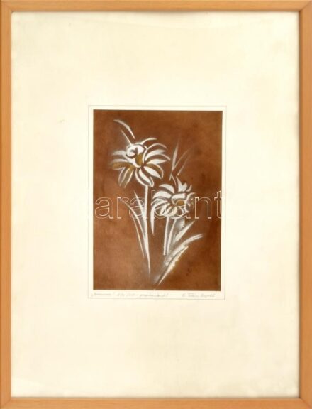 K. Takács Magdolna (?-): Nárciszok. Papírmetszet, papír, jelzett, számozott: 5/4. 23x15 cm. Üvegezett fakeretben.