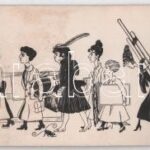 3-részes kihajtható művészlap nőkkel / 3-tiled folding art postcard with women (fl)