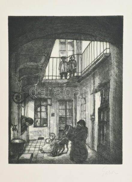 Gara Arnold (1882-1929): Jelenet. Rézkarc, papír, jelzett, 32×24,5 cm