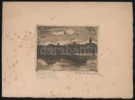 Olvashatatlan jelzéssel: Vízparti város, 1920-30 körül. Foltos. 8,5x12 cm