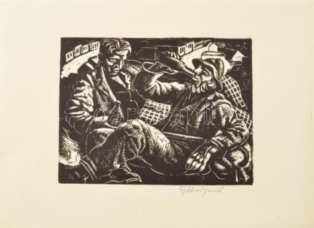 Gábor Jenő (1893-1968): Barátok. Fametszet, papír. Jelzett. 13,5x17,5cm