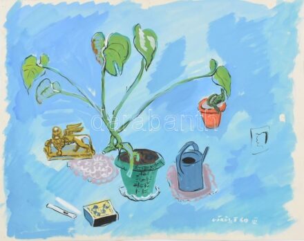 Vöröss Tibor (1911-1999): Csendélet. Vegyes technika, papír, jelzett. 35×44,5 cm