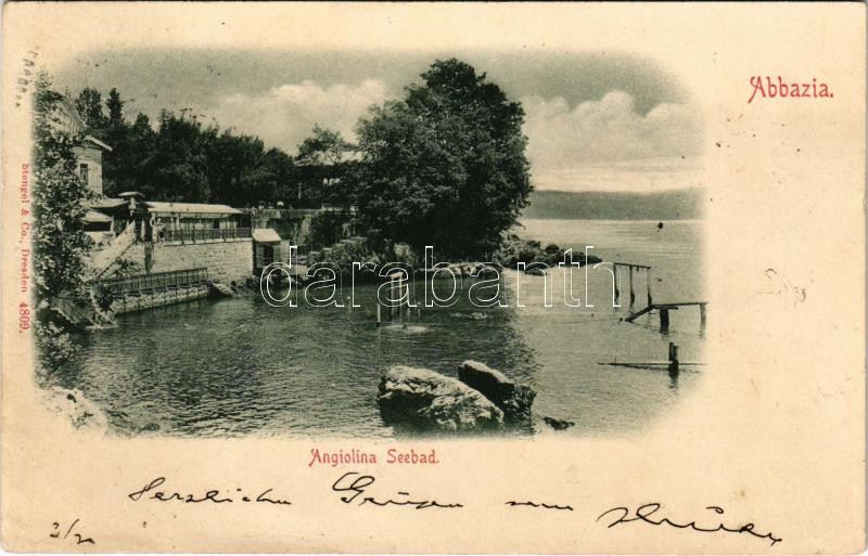 1899 (Vorläufer) Abbazia, Opatija; Angiolina Seebad / Angol strand / beach (EK)