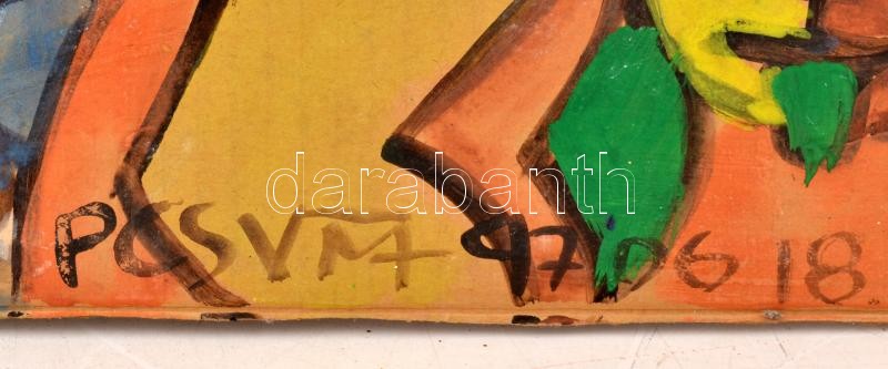 Csepeli Németh Miklós (1934-2012): Kerti buli kutyával, 1997. Akvarell, karton. Jelzett. 54x57 cm - Image 2