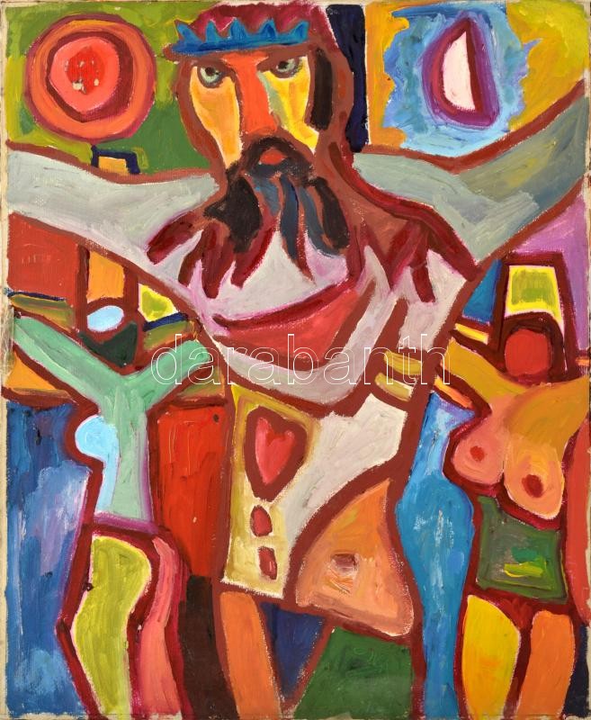 Csepeli Németh Miklós (1934-2012): Sámán aktokkal. Olaj, karton. Jelezve középen lent (karcolva). 62x51 cm