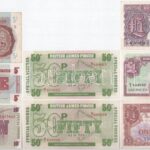 Nagy-Britannia / Brit katonai kiadás DN (1943) 5sh + DN (1948-1962) 1P (3xklf kiadás) + DN (1972) 5p + 10p + 50p (2x) T:I-III Great Britain / British Military Authority / British Armed Forces ND (1943) 5 Shillings + ND (1948-1962) 1 Pound
