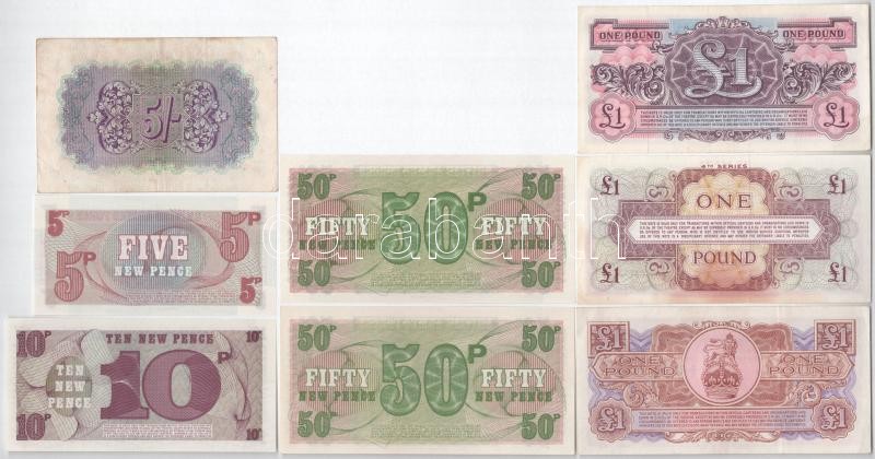 Nagy-Britannia / Brit katonai kiadás DN (1943) 5sh + DN (1948-1962) 1P (3xklf kiadás) + DN (1972) 5p + 10p + 50p (2x) T:I-III Great Britain / British Military Authority / British Armed Forces ND (1943) 5 Shillings + ND (1948-1962) 1 Pound - Image 2