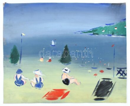 Vaszary jelzéssel: Strandon. Olaj, papír. 39,5×47 cm