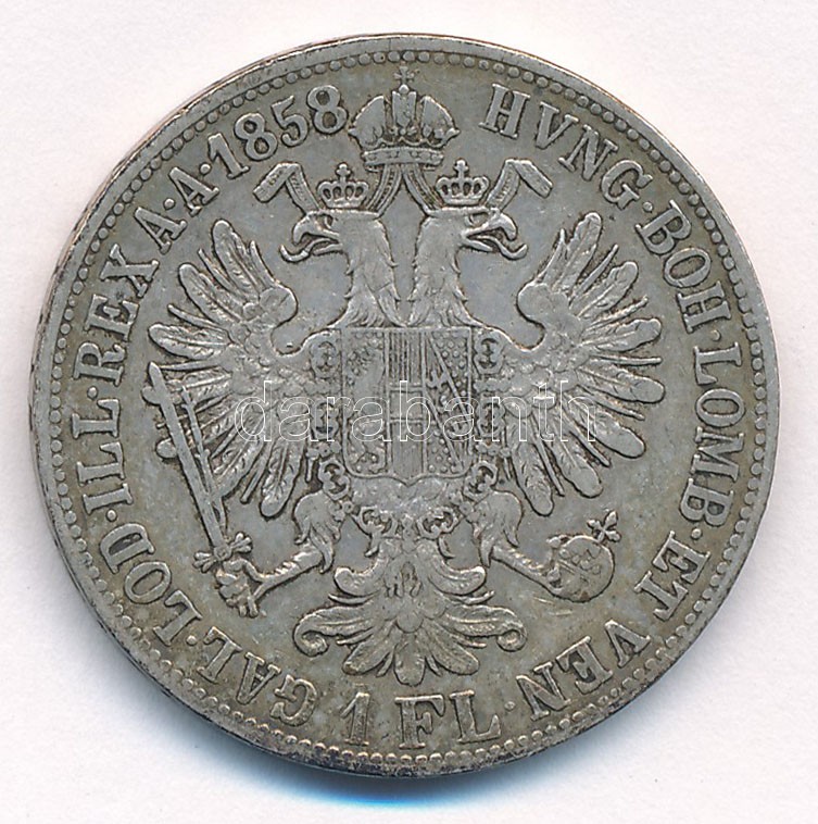 1858B 1Fl Ag 'Ferenc József' T:2-,3 Adamo M14 - Image 2