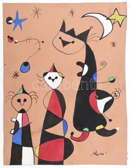 Miro jelzéssel: Alakok. Olaj, papír. 44×34 cm