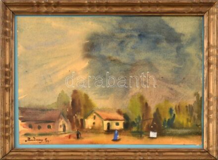 Rudnay Gy. jelzéssel: Faluvége. Akvarell, papír, kartonra kasírozva. Dekoratív, üvegezett fakeretben. 21×29 cm