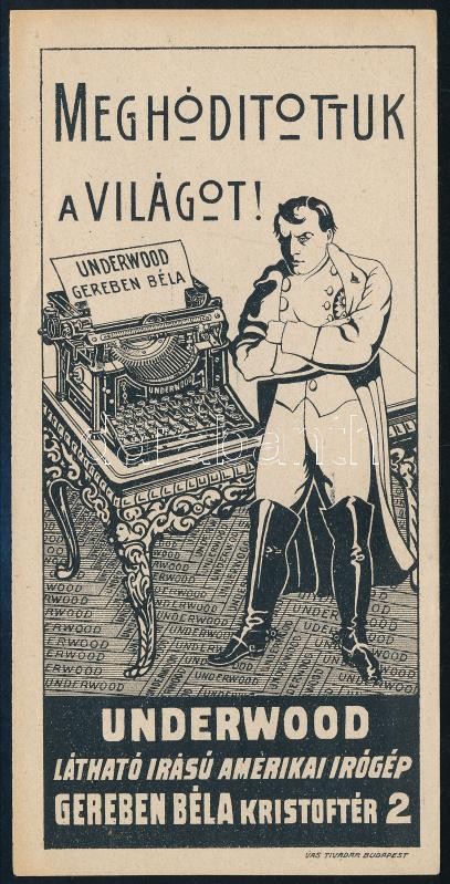 Underwood amerikai írógép számolócédula