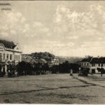 Ipolyság, Sahy; Fő tér, Lengyel szálloda, Jakob Neumann üzlete / Ciastka námestie / main square, hotel, shops + '1938 Ipolyság Az Első Visszatért Magyar Város' So. Stpl.