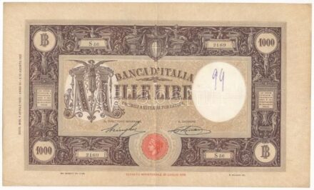 Olaszország 1928. 1000L 'S56 2169' T:III firka Italy 1928. 1000 Lire 'S56 2169' C:F doodle Krause P#52