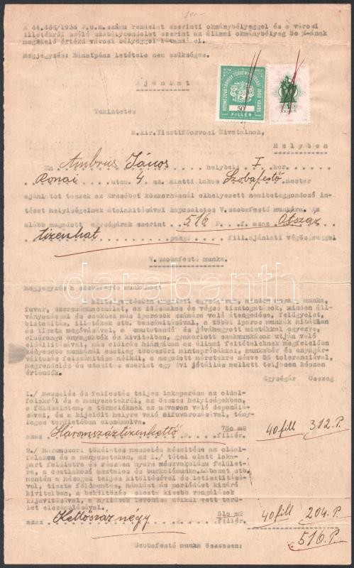 1940 Hódmezővásárhelyi városi illetékbélyeggel ellátott ajánlat