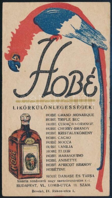 Hobé likőrkülönlegességek számolócédula