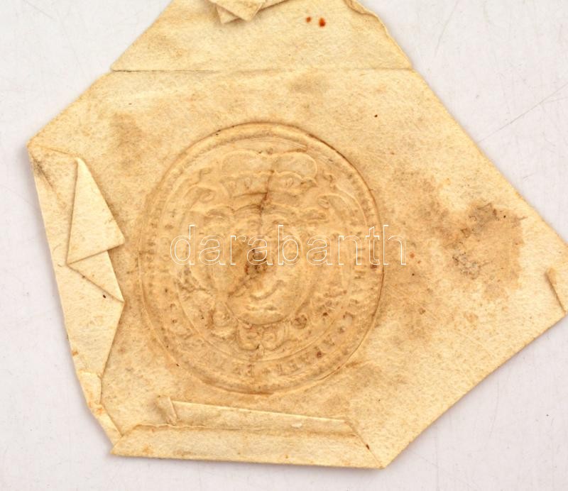 1700 II. Apafi Mihály erdélyi fejedelem szigeti Tar Márton részére adómentességet adományozó oklevele annak máramarosszigeti birtokára. Latin nyelven. Papír, a hajtások mentén szakadt, két részre vált, felzetes viaszpecséttel, - Image 3