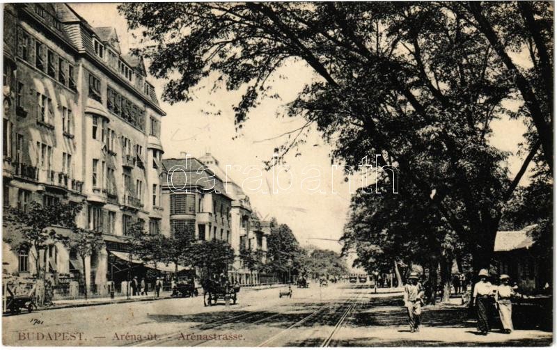 1912 Budapest XIV. Aréna út (ma Dózsa György út), villamos, kávéház (EK)