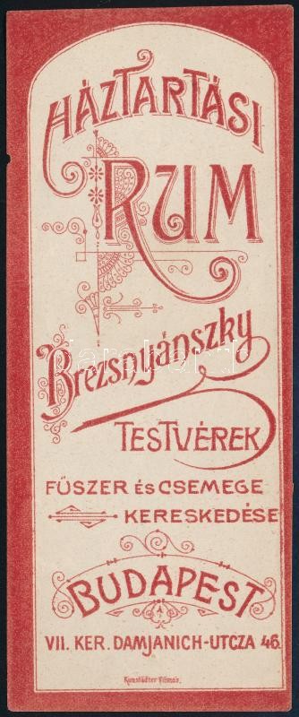 Brezsnyánszky háztartási rum számolócédula