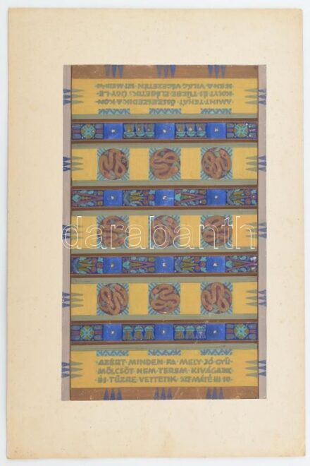 Megyer Meyer Antal (1883-1948): Freskó. vagy egyéb díszítőfestőterv, 1930 körül. Tempera, karton, jelzett a hátoldalán. Lap széle kissé foltos. 36x22 cm