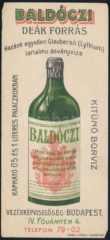 Baldóczi Deák forrás borvíz számolócédula
