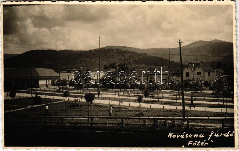 1944 Kovászna fürdő, Baile Covasna; Fő tér, Imreh Béla, Bartha üzlete / main square, shops. photo