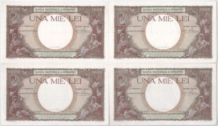 Románia 1938. 1000L (4x) páronként sorszámkövetők T:I- Romania 1938. 1000 Lei (4x) consecutive serials in pairs C:AU Krause P#46