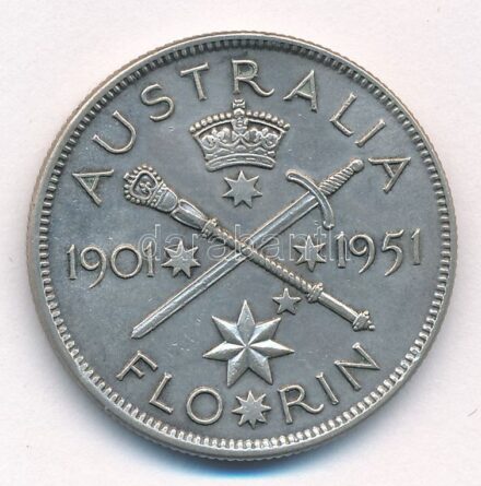 Ausztrália 1951. 1Fl Ag '50 éves jubileum' T:1- Australia 1951. 1 Florin Ag '50th Year Jubilee' C:AU Krause KM#47
