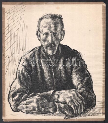 Jelzés nélkül: Portré. Tus, papír. Lap széle foltos. 26,5x23 cm