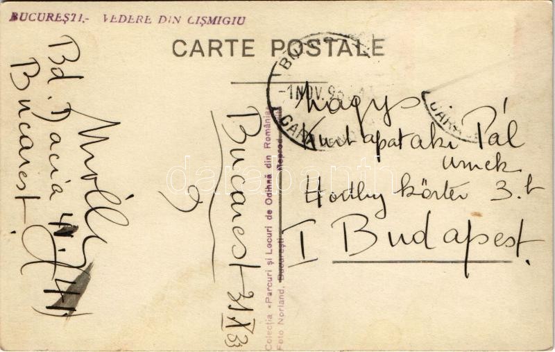 1933 Bucharest, Bukarest, Bucuresti, Bucuresci; Cismigiu Gardens, lake. photo - Image 2