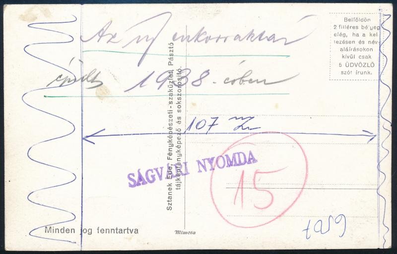 1938 A selypi cukorgyár új cukorraktára, Sztonek Ede pásztói fotós eredeti felvétele, hátoldalon nyomdai előkészítéssel, pecséttel, szép állapotban, 9×13,5 cm - Image 2