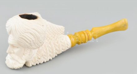 Modern tajtékpipa, közel-keleti turbános férfi fejjel, bakelit szipkával, h: 18 cm