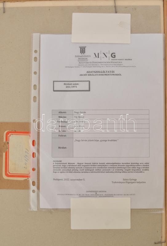 Nagy István (1873-1937): Táj fákkal. Akvarell, szén, pasztellkréta, papír. Jelezve jobbra lent. Hátoldalán Magyar Nemzeti Galéria 241/971 bírálati számával ellátott címke. A bírálat megerősíti az aukciónkon szereplő tétel - Image 3