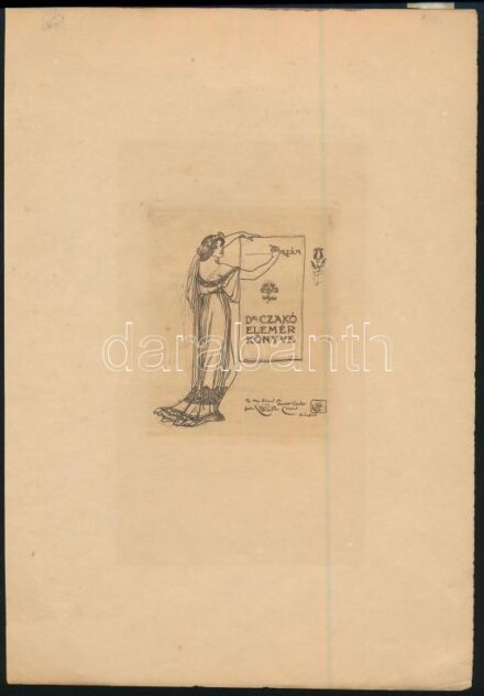 Crane, Walter (1845-1915). Ex libris. Dr. Czakó Elemér könyve. Rézkarc, papír. Jelzett a karcon. 9,5x7 cm
