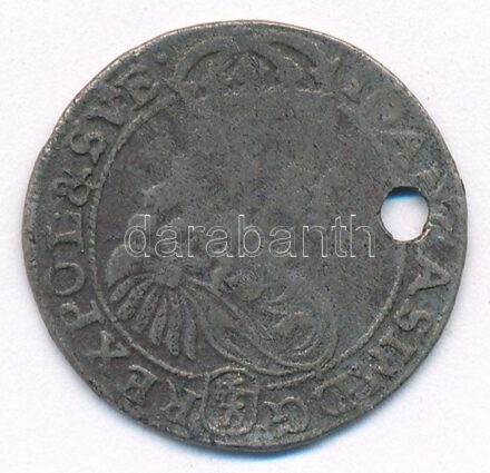 Lengyel Királyság 1667TL-B 6gr Ag 'János Kázmér' Bydogoszcz (3,43g) T:3 ly., patina Poland 1667TL-B 6 Groszy Ag 'Johann Casimir' Bydogoszcz (3,43g) C:F hole, patina Krause KM#91